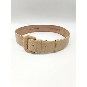 Donna Karan Vintage Medium Leather Belt Wide Cream Beige Snake Embossed Women